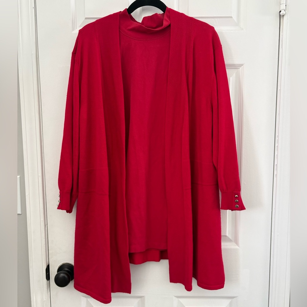 CJ Banks Red women’s cardigan 3x with mock turtleneck sleeveless shirt